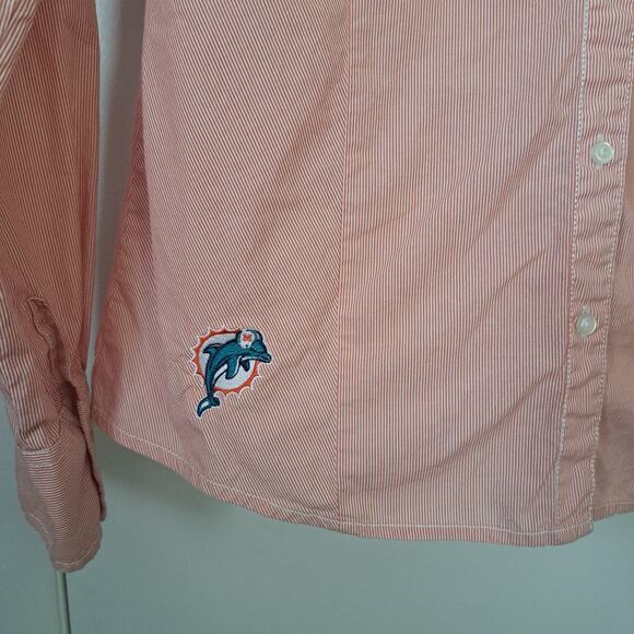 Cutter&Buck Miami Dolphins Long Sleeve Button Up Women's Shirt Orange White NFL - Picture 3 of 8